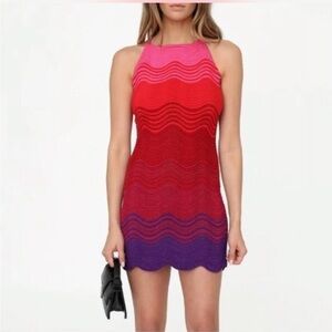 Vibrant Pink and Purple Halter Mini Dress